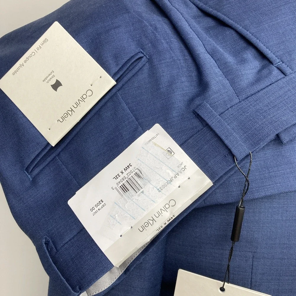 Calvin Klein Mens Slim fit 2-pc Suit Jacket Blazer 42R Pants 34W 32L Navy Blue